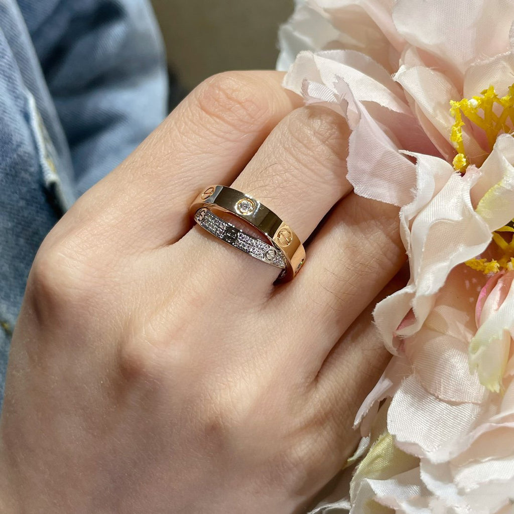 [Imperial] LOVE PINK GOLD SILVER DIAMOND DOUBLE RING