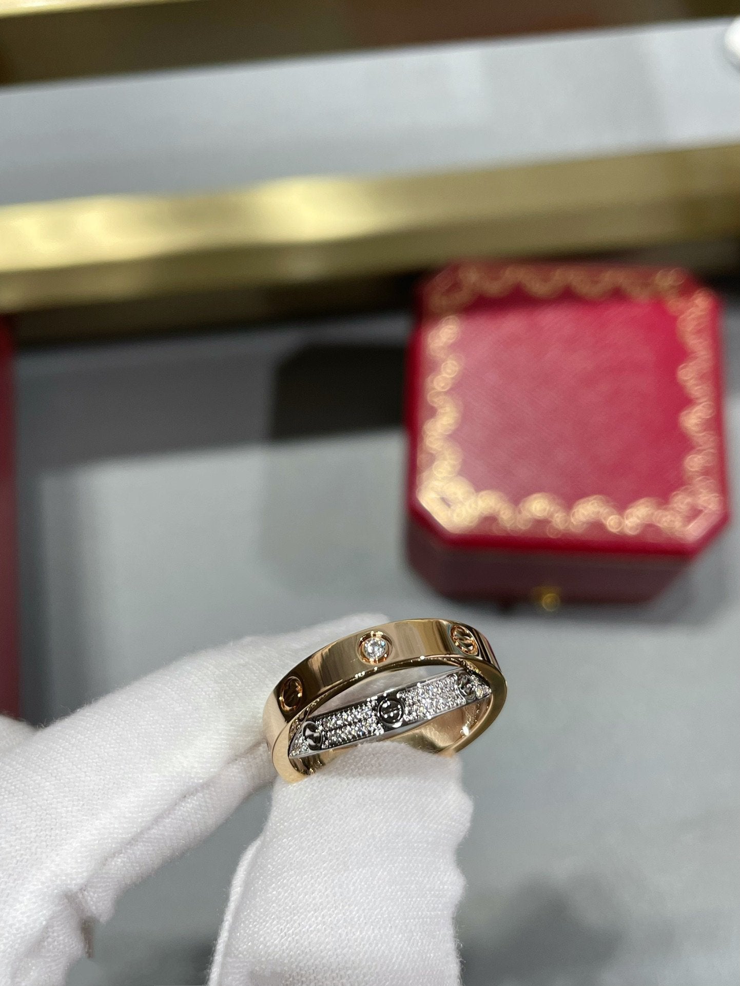 [Imperial] LOVE PINK GOLD SILVER DIAMOND DOUBLE RING