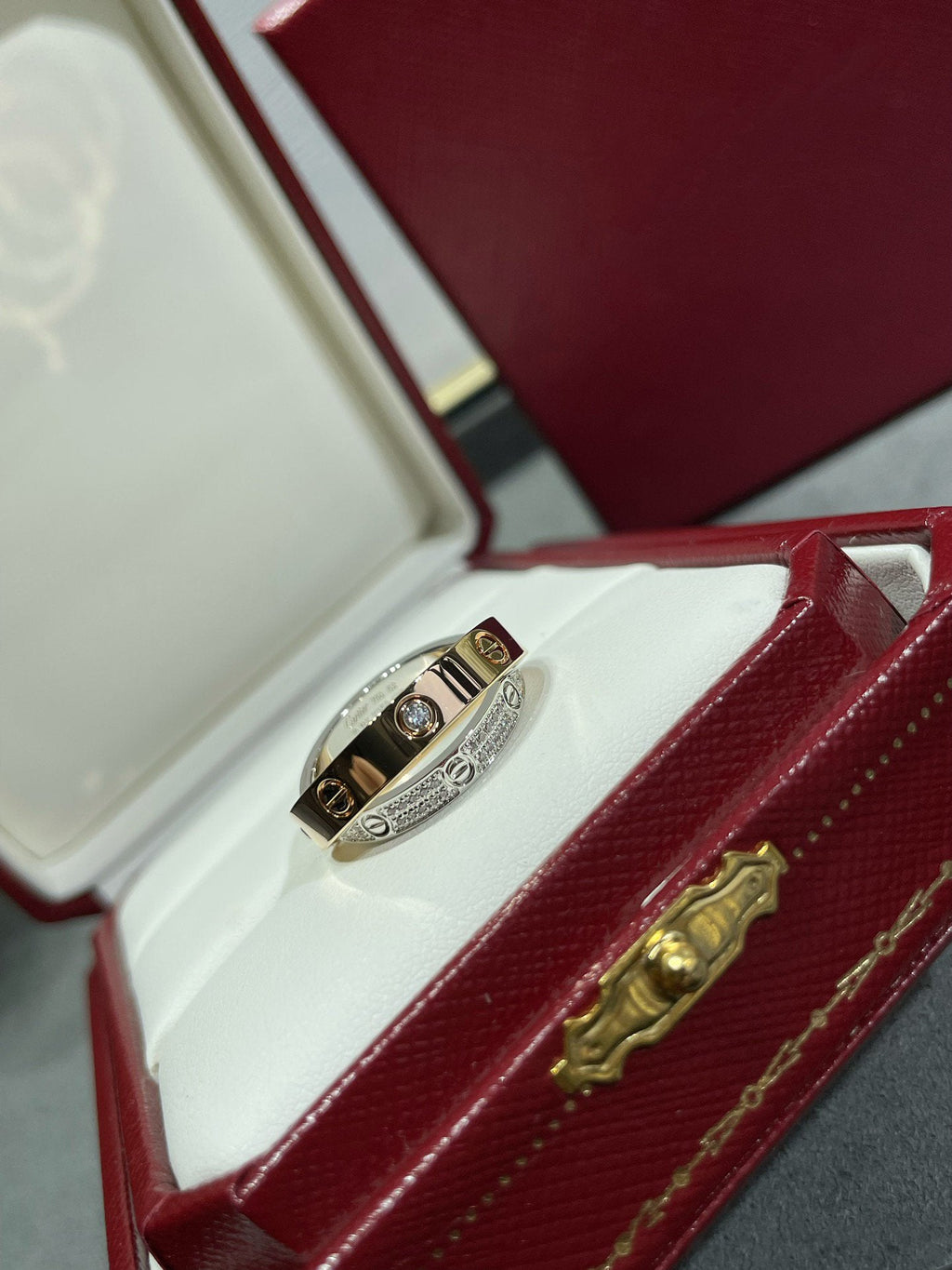 [Imperial] LOVE PINK GOLD SILVER DIAMOND DOUBLE RING