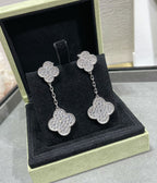 [Imperial] CLOVER 2 MOTIFS DIAMOND PAVED SILVER EARRINGS