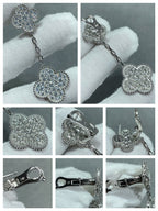 [Imperial] CLOVER 2 MOTIFS DIAMOND PAVED SILVER EARRINGS