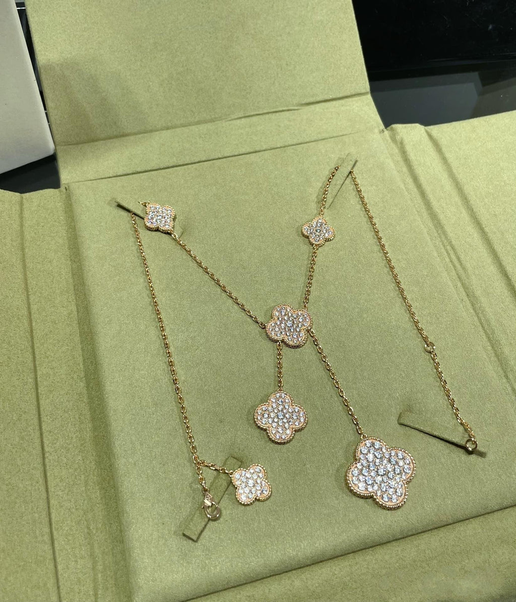 [Imperial] CLOVER 6 MOTIF DIAMOND PAVED NECKLACE