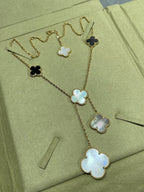 [Imperial] CLOVER 6 MOTIF MOP ONYX GOLD NECKLACE