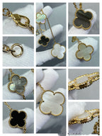 [Imperial] CLOVER 6 MOTIF MOP ONYX GOLD NECKLACE
