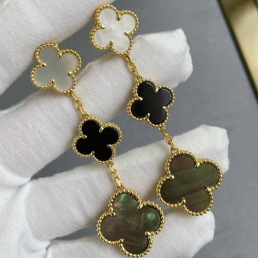[Imperial] CLOVER 3 MOTIF MOP ONYX DARK MOP PINK GOLD EARRINGS