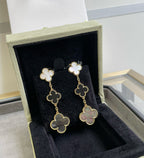 [Imperial] CLOVER 3 MOTIF MOP ONYX DARK MOP PINK GOLD EARRINGS