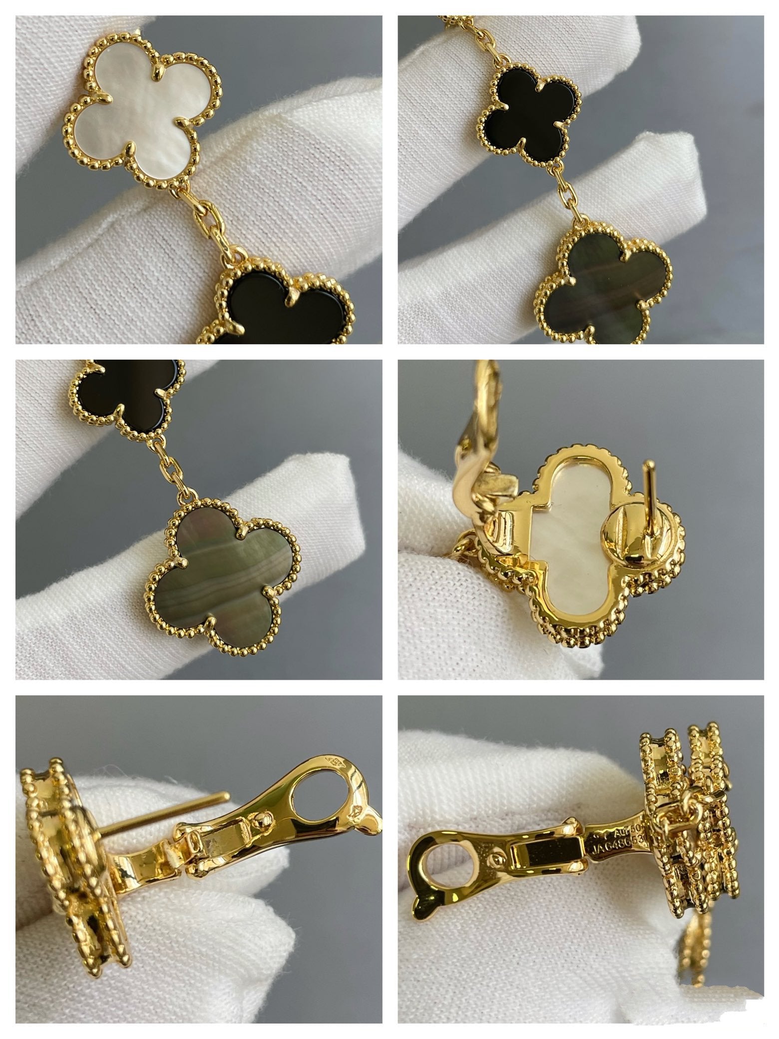 [Imperial] CLOVER 3 MOTIF MOP ONYX DARK MOP PINK GOLD EARRINGS