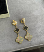 [Imperial] CLOVER 3 MOTIF MOP ONYX DARK MOP PINK GOLD EARRINGS