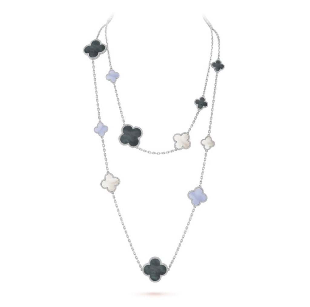 [Imperial] CLOVER 16 MOTIF CHALCEDONY MOP SILVER NECKLACE
