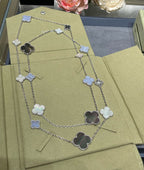 [Imperial] CLOVER 16 MOTIF CHALCEDONY MOP SILVER NECKLACE