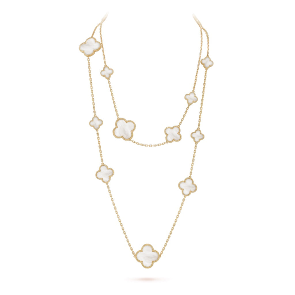[Imperial] CLOVER 16 MOTIF WHITE MOP GOLD NECKLACE