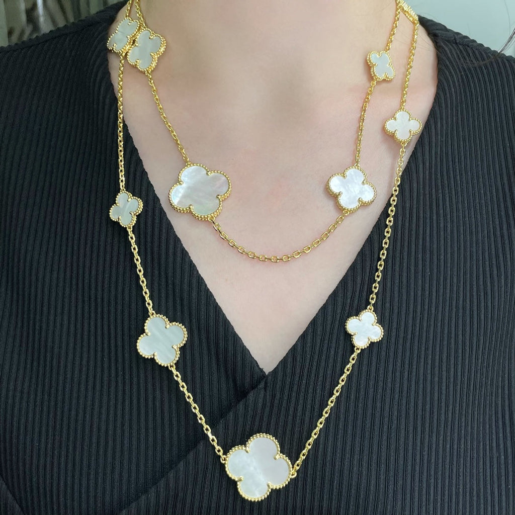 [Imperial] CLOVER 16 MOTIF WHITE MOP GOLD NECKLACE