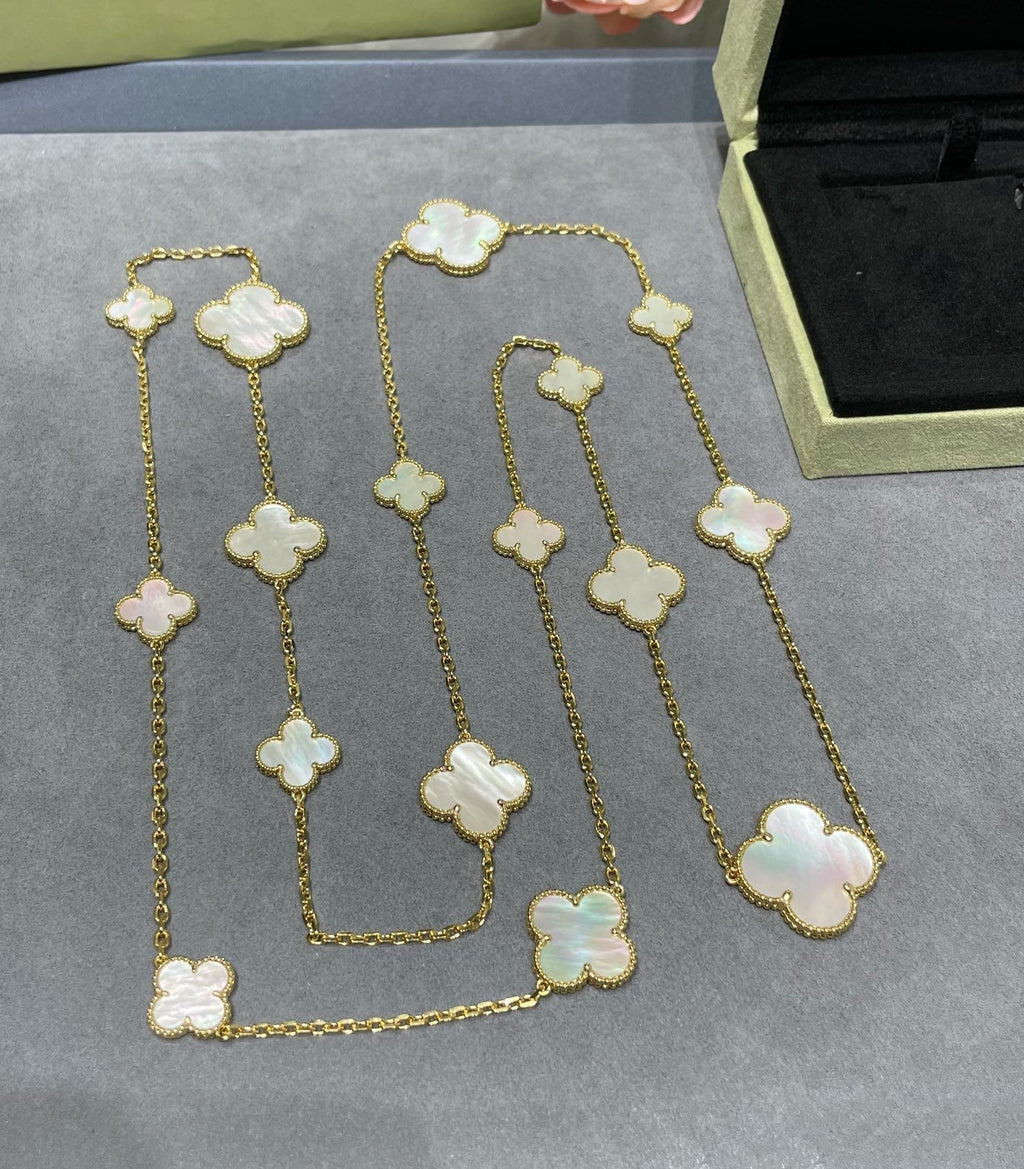 [Imperial] CLOVER 16 MOTIF WHITE MOP GOLD NECKLACE