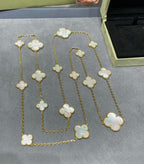 [Imperial] CLOVER 16 MOTIF WHITE MOP GOLD NECKLACE