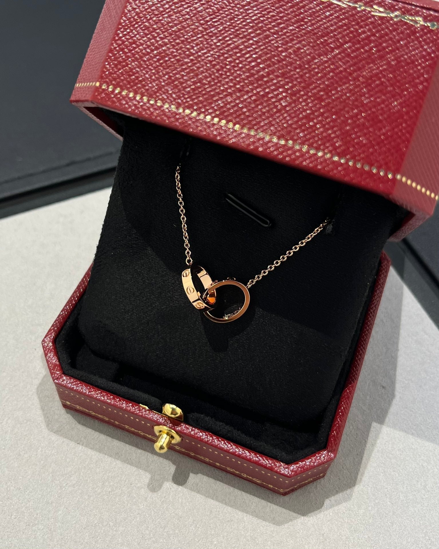 [Imperial] LOVE NECKLACE DOUBLE RING PINK GOLD