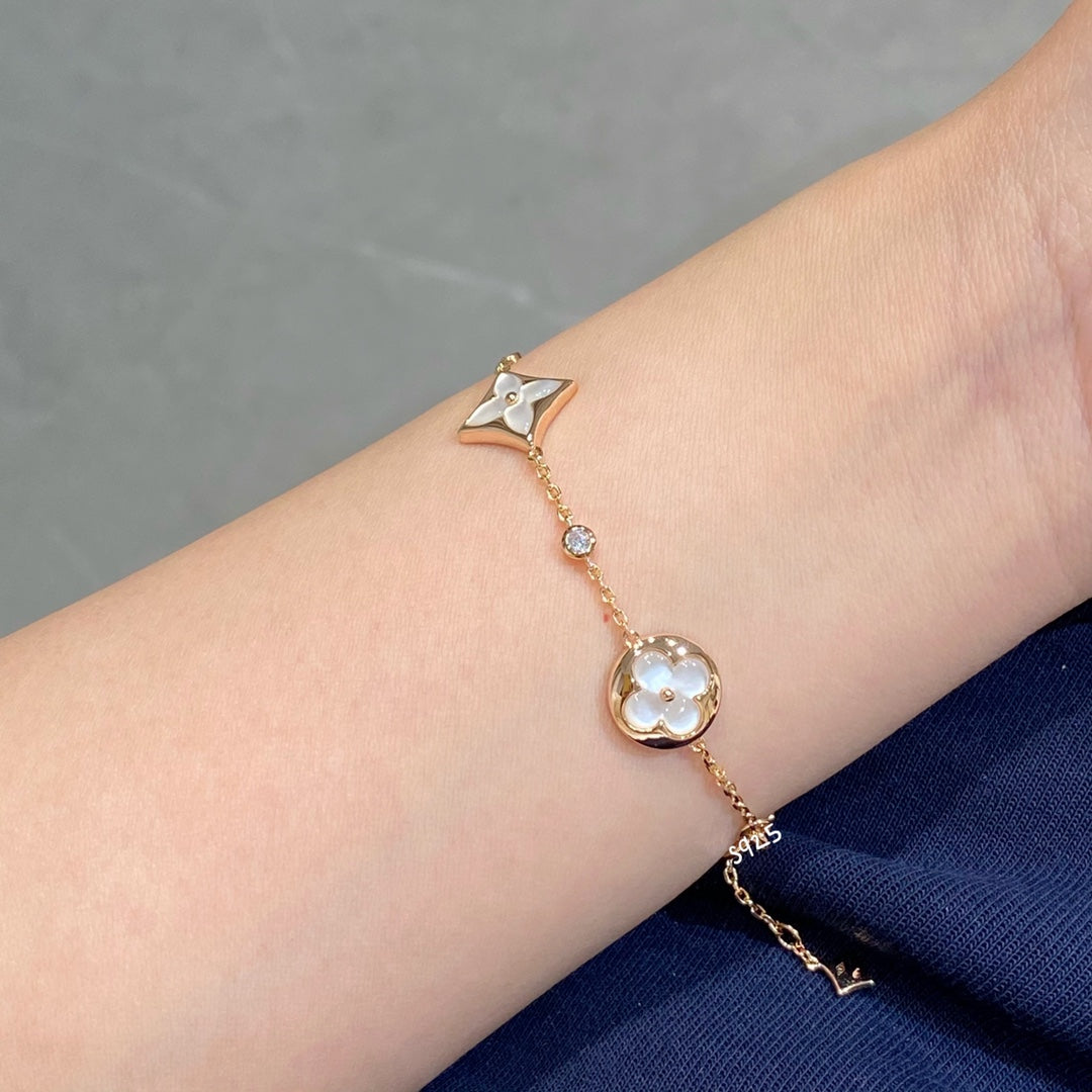 [Imperial] STAR AND SUN 4 MOTIF WHITE MOP PINK GOLD BRACELET