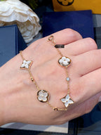 [Imperial] STAR AND SUN 4 MOTIF WHITE MOP PINK GOLD BRACELET