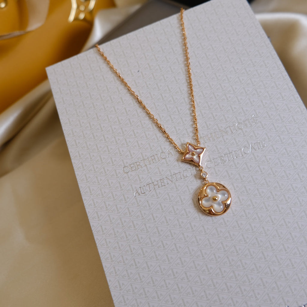 [Imperial] STAR AND SUN WHITE MOP 2 MOTIF PINK GOLD NECKLACE