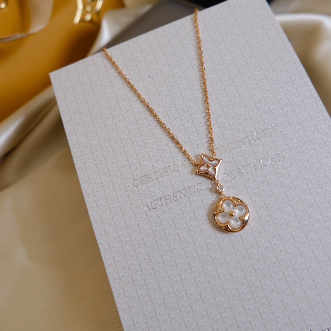 [Imperial] STAR AND SUN WHITE MOP 2 MOTIF PINK GOLD NECKLACE