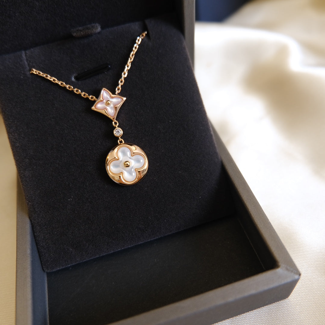 [Imperial] STAR AND SUN WHITE MOP 2 MOTIF PINK GOLD NECKLACE