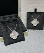 [Imperial] CLOVER 25MM LARGE PENDANT DIAMOND PAVED SILVER NECKLACE