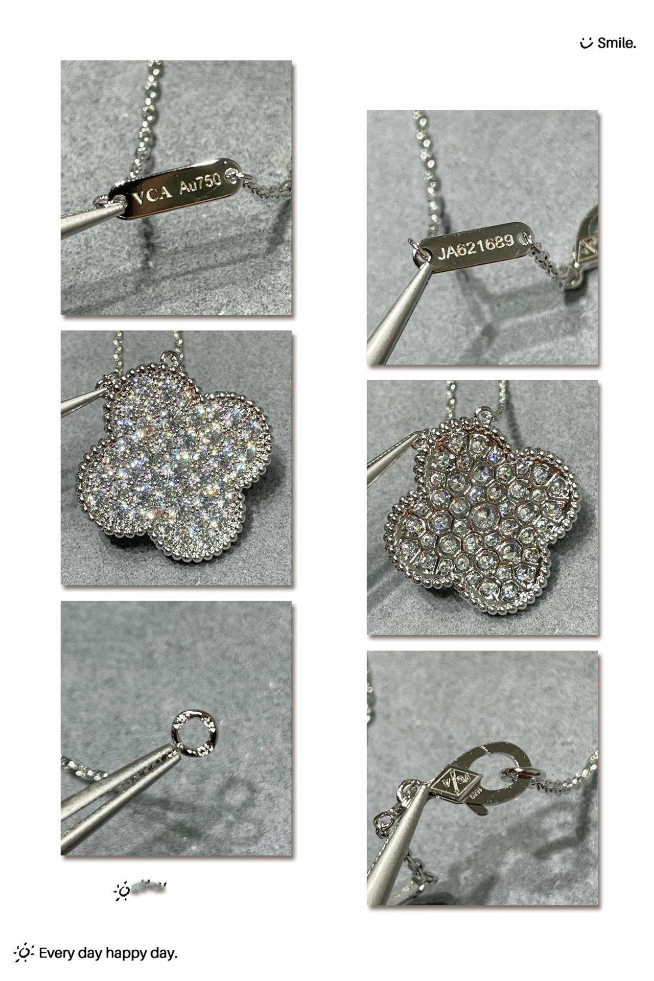 [Imperial] CLOVER 25MM LARGE PENDANT DIAMOND PAVED SILVER NECKLACE