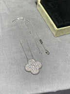 [Imperial] CLOVER 25MM LARGE PENDANT DIAMOND PAVED SILVER NECKLACE