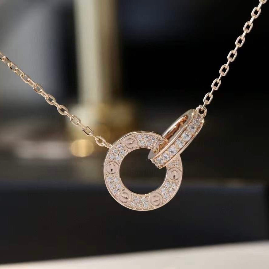 [Imperial] LOVE 7.6MM NECKLACE ROSE GOLD AND SILVER  FULL DIAMOND
