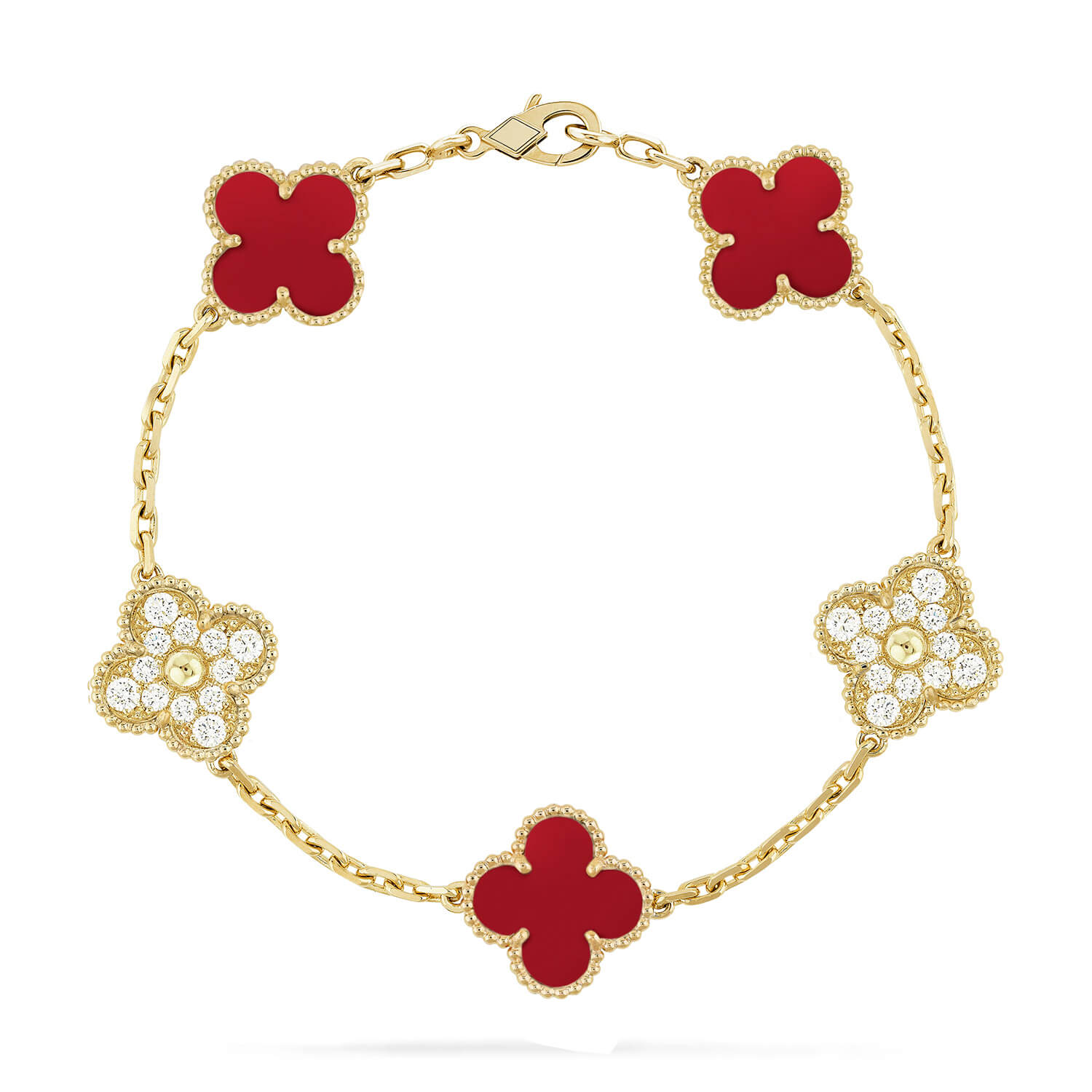 [Imperial]New  CLOVER 5 MOTIF RED CORNELIAN BRACELET COLLECTION