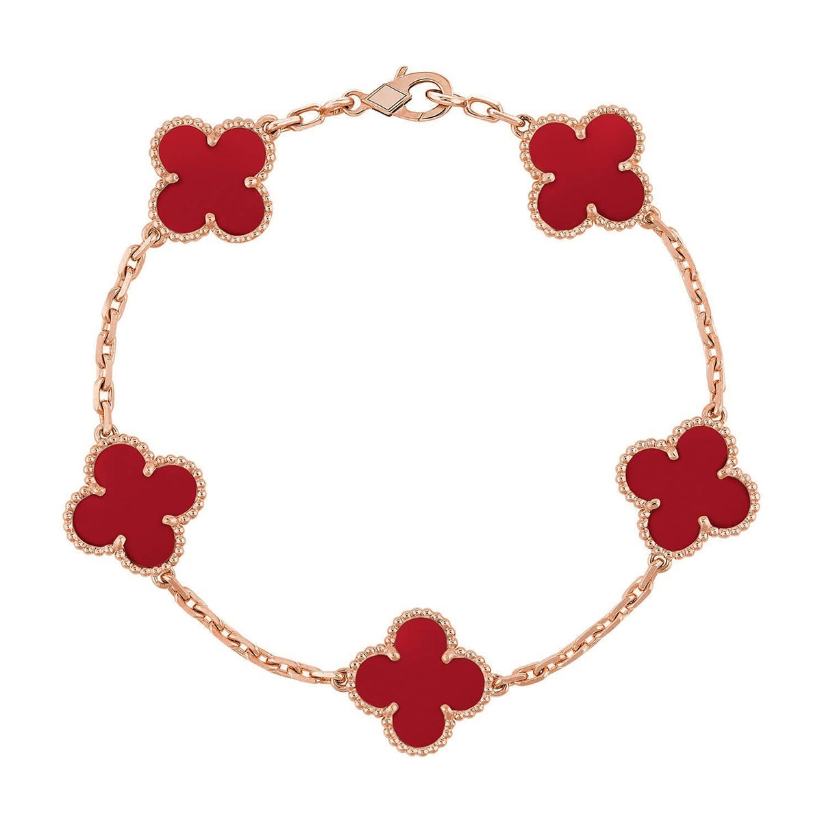[Imperial]New  CLOVER 5 MOTIF RED CORNELIAN BRACELET COLLECTION