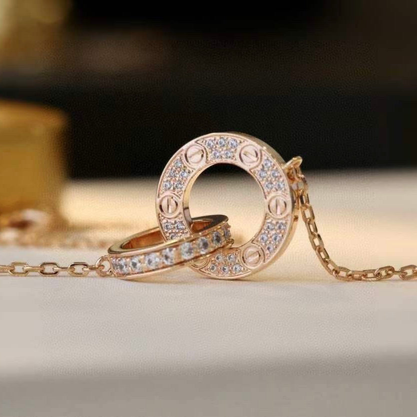 [Imperial] LOVE 7.6MM NECKLACE ROSE GOLD AND SILVER  FULL DIAMOND