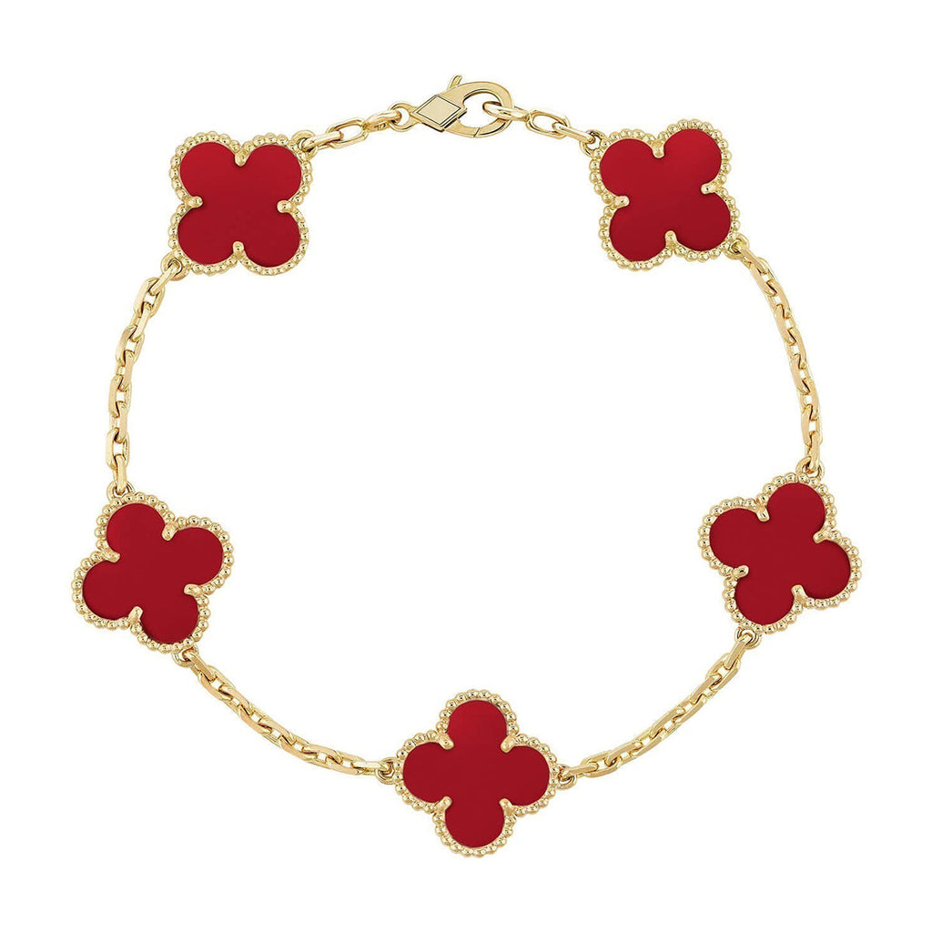 [Imperial]New  CLOVER 5 MOTIF RED CORNELIAN BRACELET COLLECTION