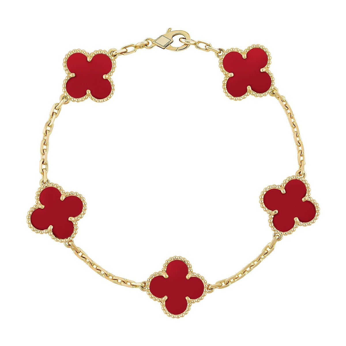 [Imperial]New  CLOVER 5 MOTIF RED CORNELIAN BRACELET COLLECTION