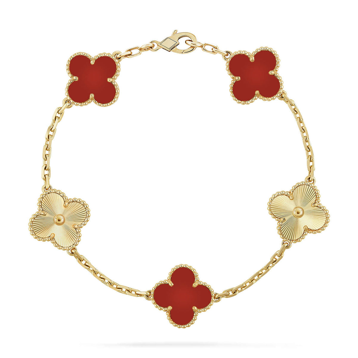[Imperial]New  CLOVER 5 MOTIF RED CORNELIAN BRACELET COLLECTION