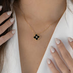 [Imperial] CLOVER 15MM DIAMOND ONYX NECKLACE