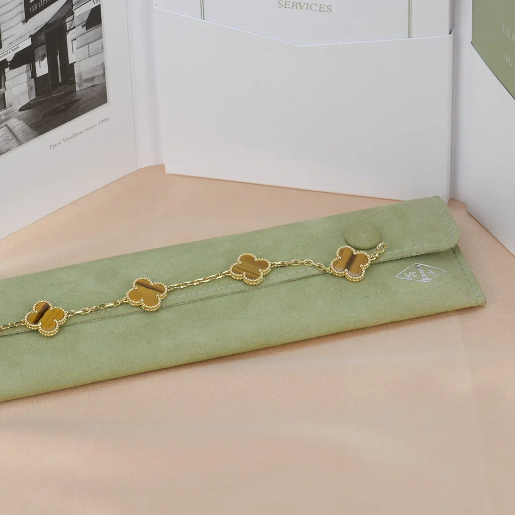 [Imperial]New  CLOVER 5 MOTIFS TIGER EYE BRACELET COLLECTION