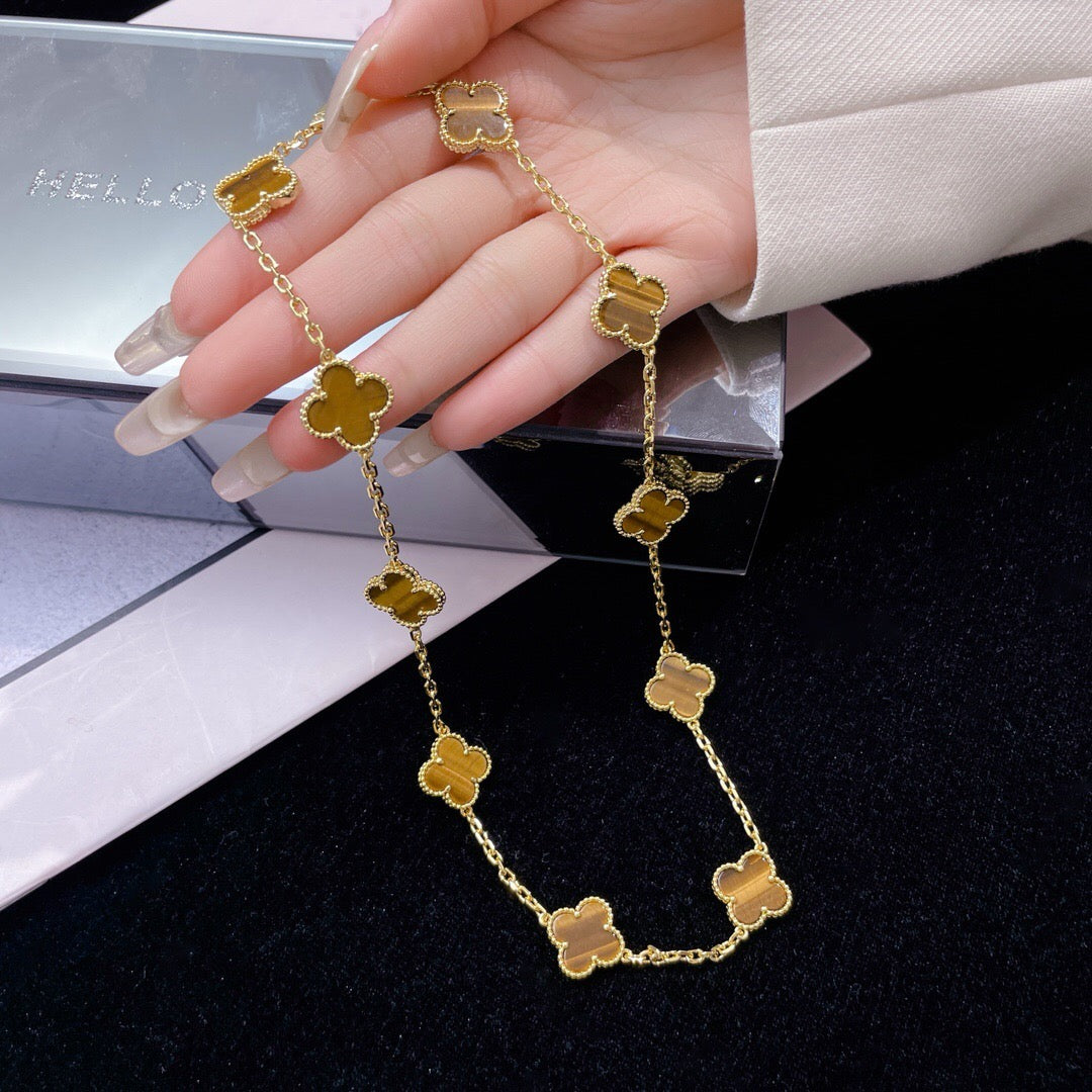 [Imperial] CLOVER 10 MOTIFS TIGER EYE NECKLACE