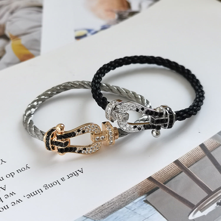 [Imperial] FORCE LARGE HORSESHOE BLACK WHITE DIAMOND BRACELET SILVER