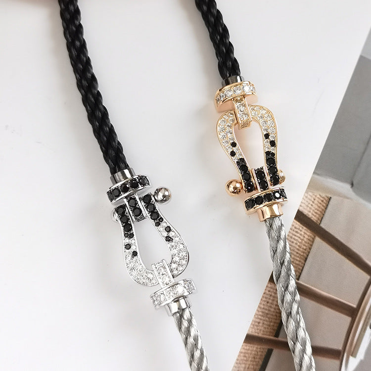 [Imperial] FORCE LARGE HORSESHOE BLACK WHITE DIAMOND BRACELET SILVER