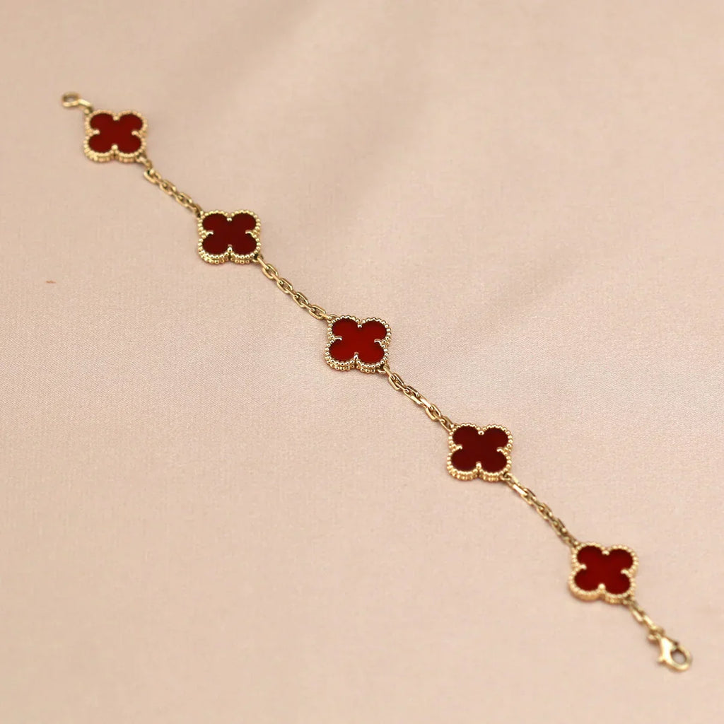 [Imperial]New  CLOVER 5 MOTIF RED CORNELIAN BRACELET COLLECTION
