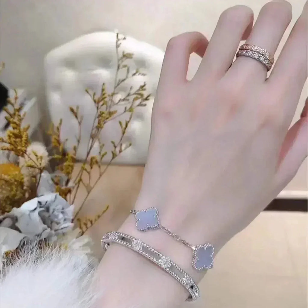 [Imperial]New  CLOVER 5 MOTIF PURPLE CHALCEDONY BRACELET COLLECTION