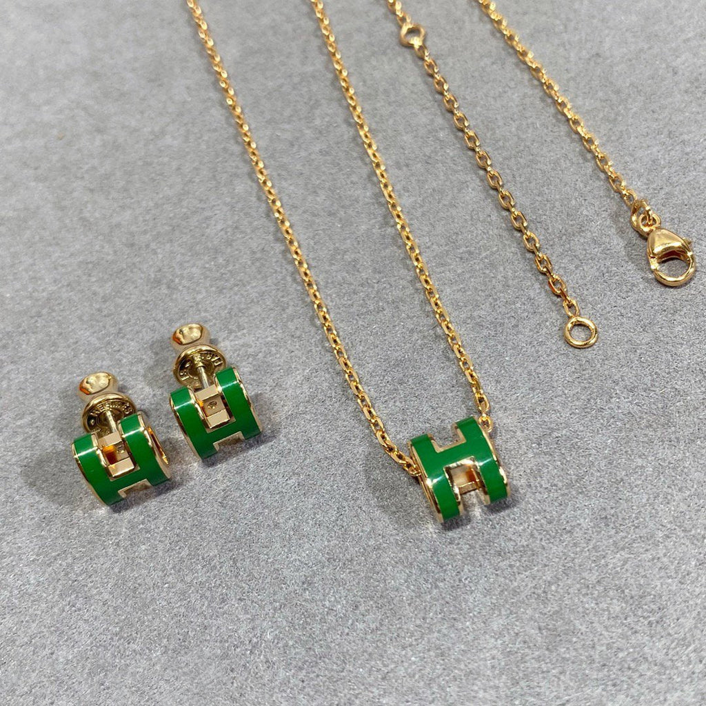 [Imperial] POP H GREEN NECKLACE SILVER AND GOLD