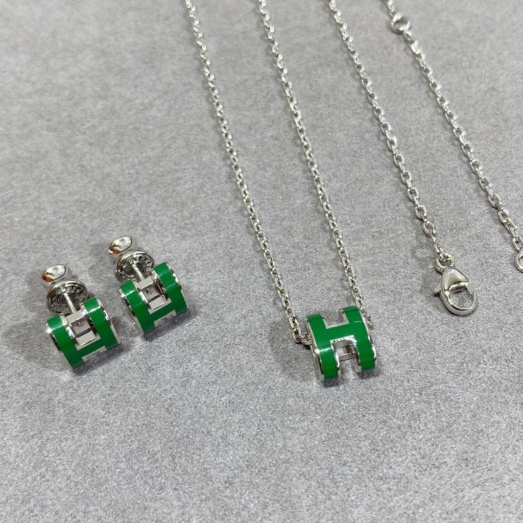 [Imperial] POP H GREEN NECKLACE SILVER AND GOLD