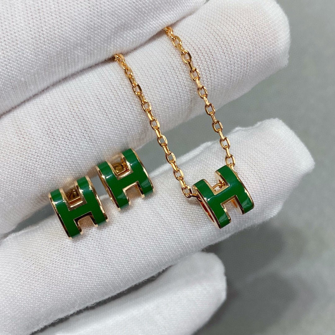 [Imperial] POP H GREEN NECKLACE SILVER AND GOLD
