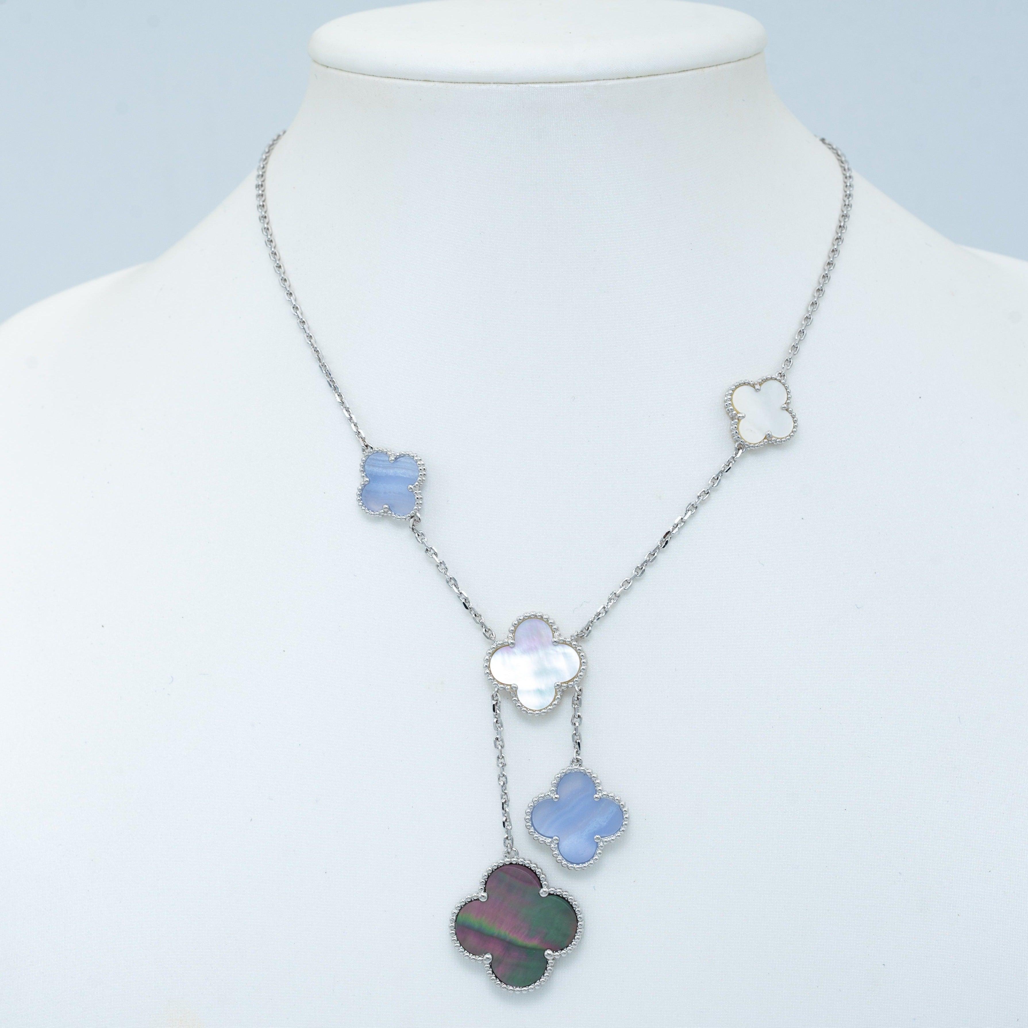 [Imperial] CLOVER MOP CHALCEDONY NECKLACE SILVER 6 MOTIF