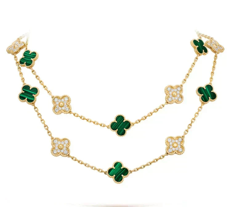 [Imperial] CLOVER 20 MOTIFS MALACHITE DIAMOND NECKLACE