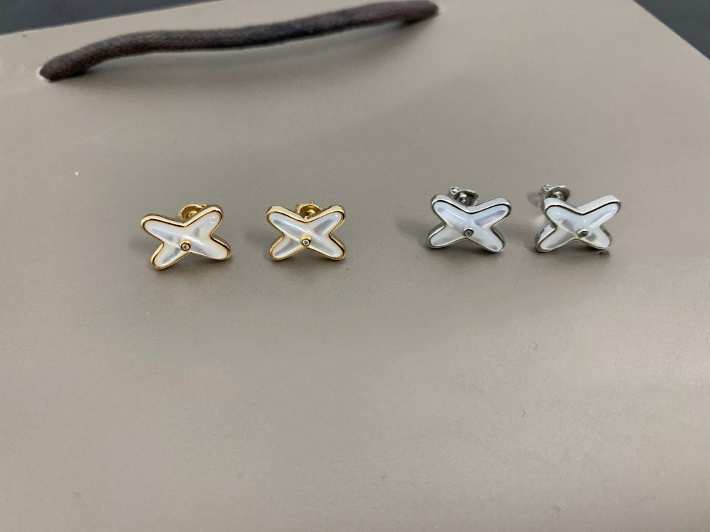 [Imperial] JEUX DE WHITE MOP SILVER DIAMOND EARRINGS