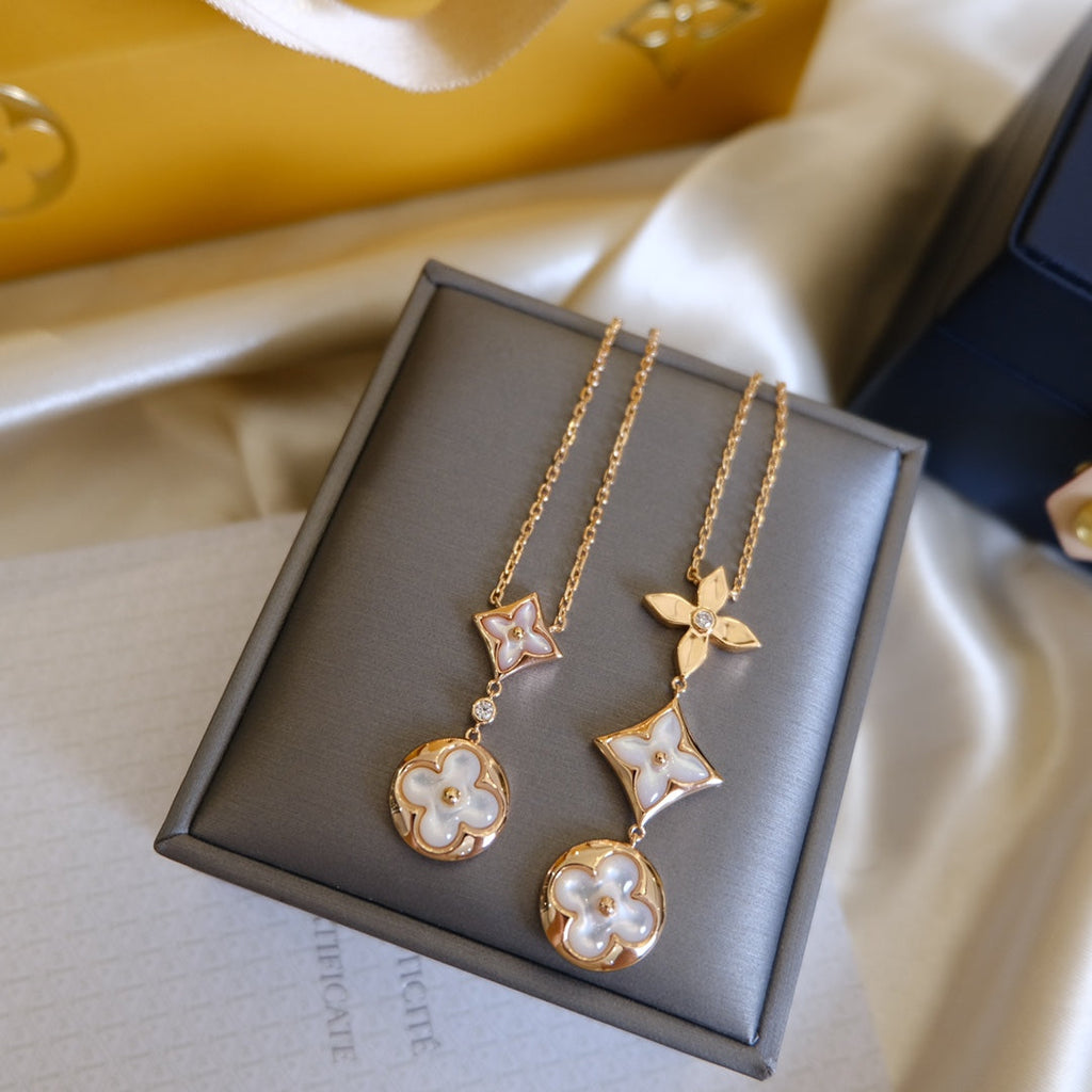 [Imperial] COLOR BLOSSOM LARIAT NECKLACE PINK GOLD WHITE MOTHER PEARL AND DIAMOND