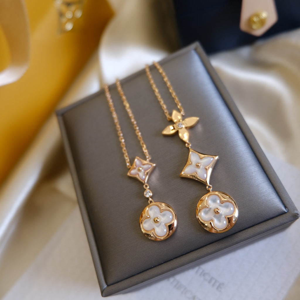 [Imperial] COLOR BLOSSOM LARIAT NECKLACE PINK GOLD WHITE MOTHER PEARL AND DIAMOND