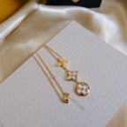 [Imperial] COLOR BLOSSOM LARIAT NECKLACE PINK GOLD WHITE MOTHER PEARL AND DIAMOND